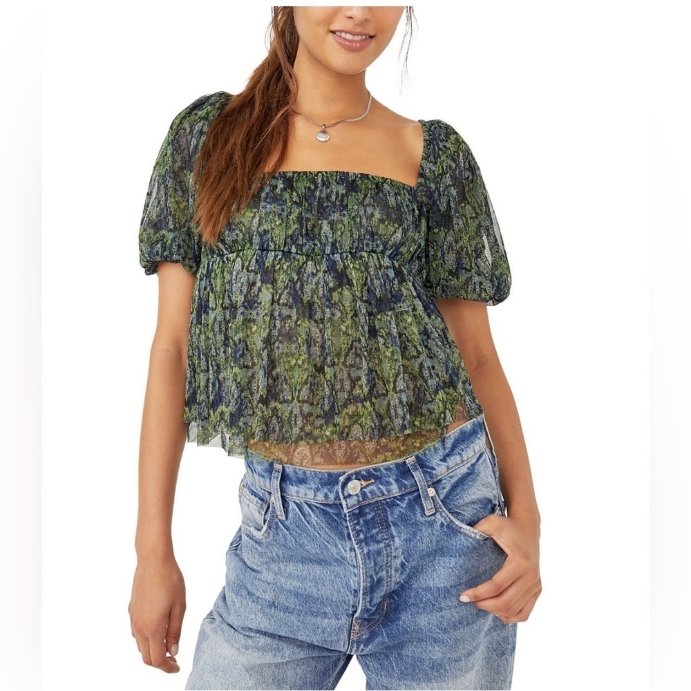 NWT Free People Penelope Blouse Deep Sea Combo Size Medium